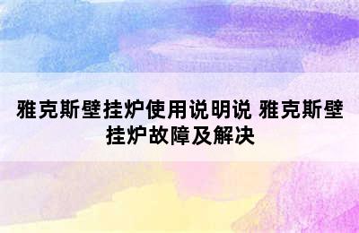 雅克斯壁挂炉使用说明说 雅克斯壁挂炉故障及解决